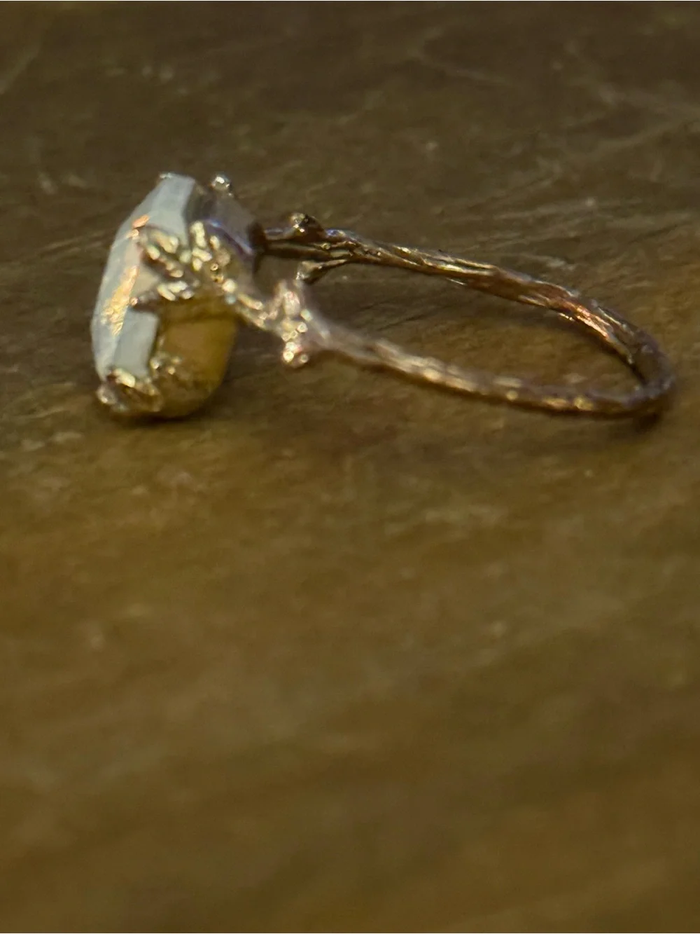 Vintage gold tone emerald cut moonstone vine ring